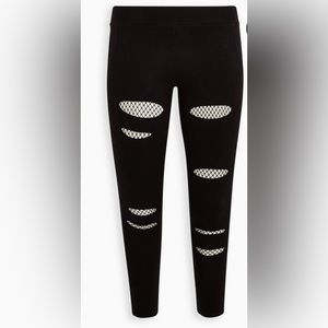 Womens Torrid Premium Legging with Pockets & Slashed Fishnet Underlay - Black